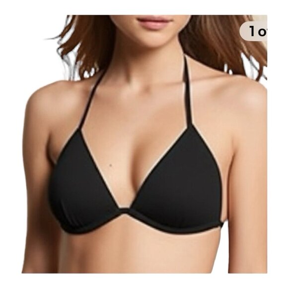 Aerie Black Perky Triangle Bikini Top Halter Tie Back Size Small Padded Classic - Picture 1 of 8